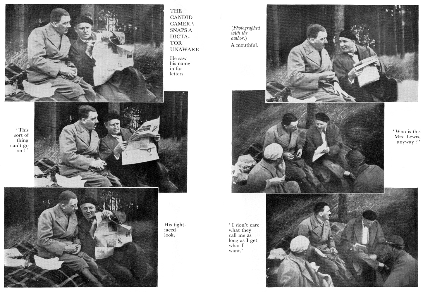 Adolf Hitler reads a newspaper with Kurt Lüdecke during a picknick on their way to the first Reichsjugendtagder NSDAP (day of the Hitler Youth) in Potsdam